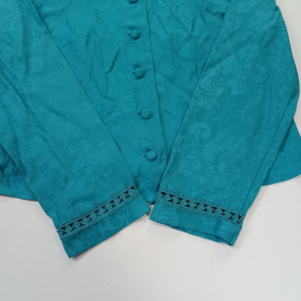 Karin Stevens Women's Turquoise Open Back Front Button Blazer Jacket Size 8 - Picture 16 of 16